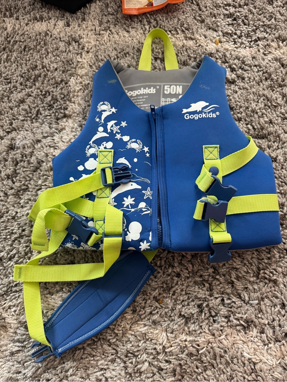 Kids Swim Life Jacket - Blue with Lime Straps